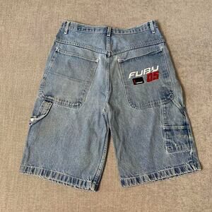Y2K 90s FUBU Faded Denim Baggy Jorts Embroided Logo
